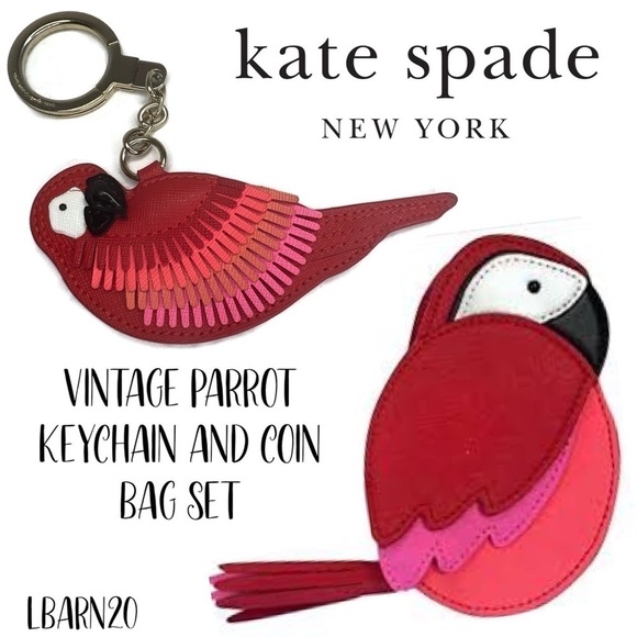 Kate Spade Novelty Rare Parrot Keychain Fob and Coin Bag Set